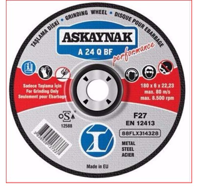 EL ALETLERİ - KESME TAŞLARI / DİSKLERİ - Askaynak A24QBF Metal Taşlama Diski 180*8*22 Performance -A24QBF180X8