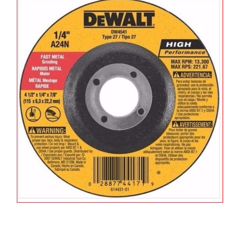 EL ALETLERİ - KESME TAŞLARI / DİSKLERİ - Dewalt DW4541 Metal Taşlama Diskleri  (Bombeli) Ø115mm -DW4541